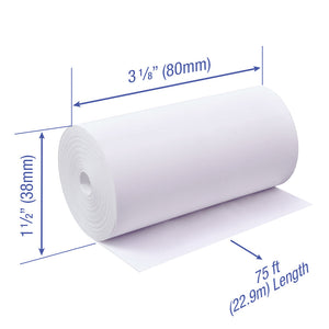 Thermal Paper 3 1/8 x 75 ft x 38mm CORELESS BPA Free 96 rolls